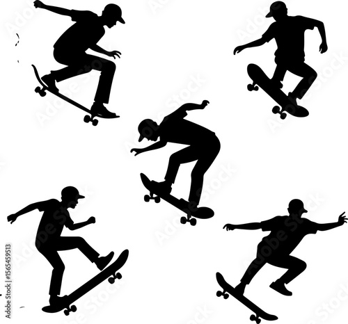 Skateboarders Going Uphill Silhouette Sequence vector bundle