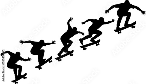 Skateboarders Going Uphill Silhouette Sequence vector bundle