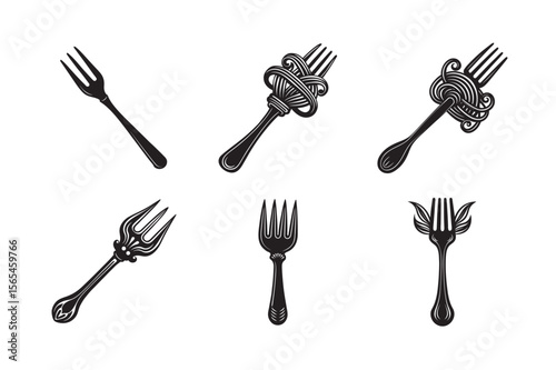 silhouette barbecue fork bundle on the white background