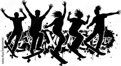 Skateboarders High Five Silhouette vector bundle