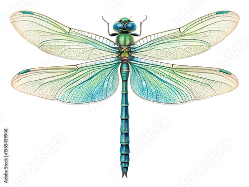 Stunning detailed watercolor illustration of a beautiful dragonfly insect