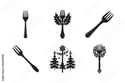 silhouette barbecue fork bundle on the white background