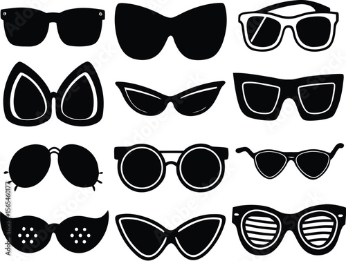 Vector art of many different sunglasses isolated on transparent background