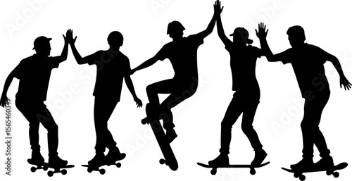 Skateboarders High Five Silhouette vector bundle