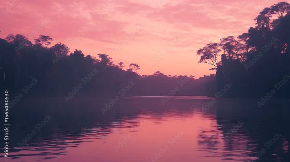Obraz premium Silhouetted rainforest trees under warm colorful sunset sky high resolution picture