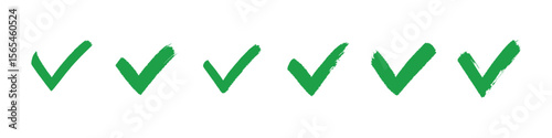Green Check Mark Icon Set – Minimal Brushstroke Style for Approval, Success or Confirmation, Green Check Mark, check mark or tick mark