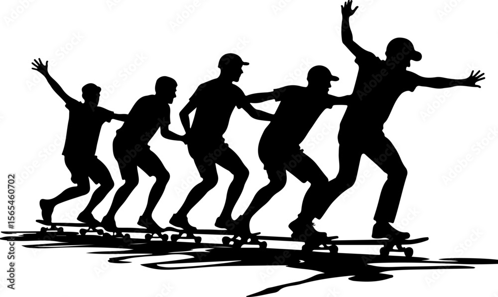 Fototapeta premium Skateboarders High Five Silhouette vector bundle