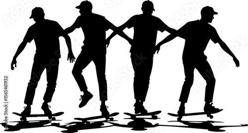  Skateboarders Going Uphill Silhouette Sequence vector bundle