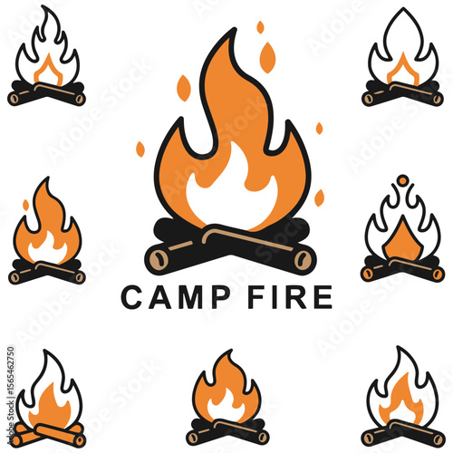 A charming collection of campfire icons that symbolize warmth, community, and fireside storytelling