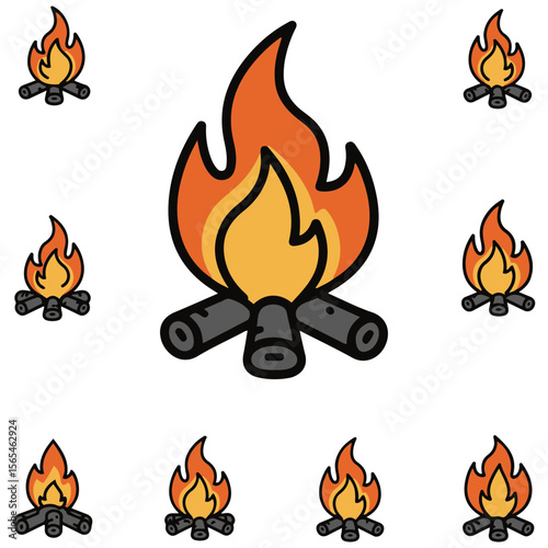 A charming collection of campfire vector graphics, designed for summer camp brochures, websites, and apparel