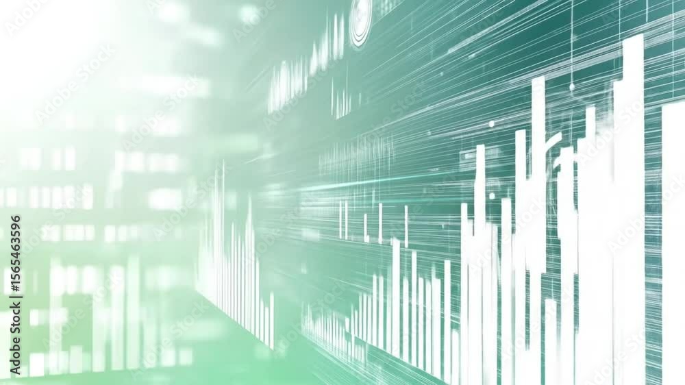 Abstract graphical representation of financial data.  Displays  dynamic charts,  lines, and indicators, overlaid on a soft, light green background.  The image evokes a sense of technology and growth