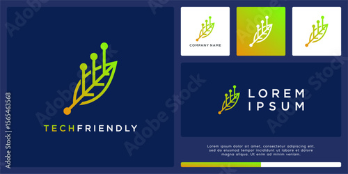 Leaf friendly tech logo design template
