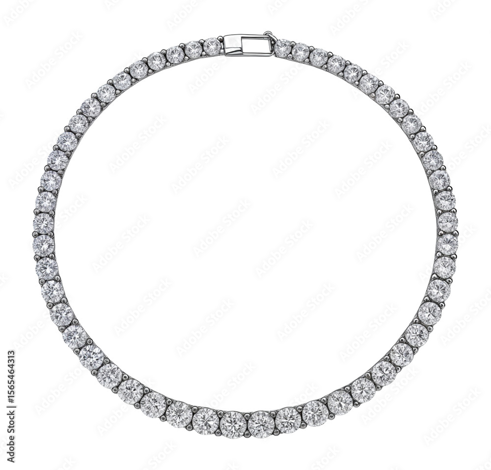 Tennis necklace with a continuous line of round-cut cubic zirconia Tennis necklace with a continuous line of round-cut cubic zirconia
