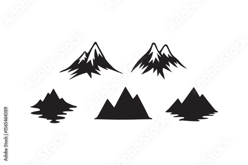 Collection of stylized black mountain silhouettes on a white background