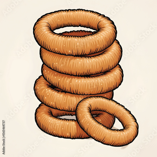 Stacked Donuts Illustration - Detailed Cartoon of Golden Rings