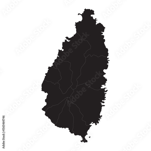 vector map silhouette of saint lucia with district borders, black isolated outline on white background


