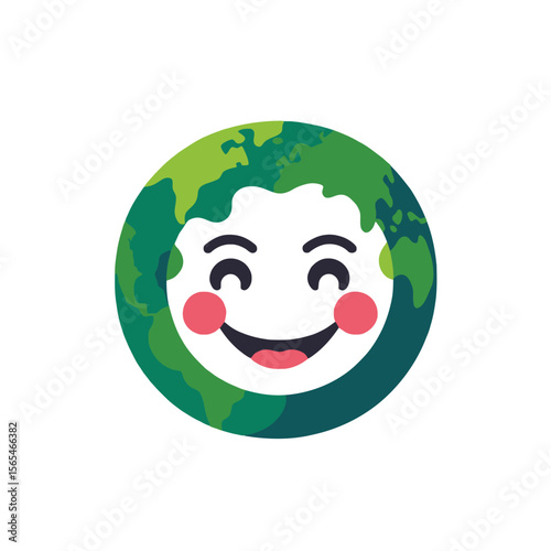 Happy Earth Emoji-Smiling Planet Earth-Environment Icon-Green Planet Emoji-Eco Friendly Earth- Smile- Happy Planet- Earth Day Image