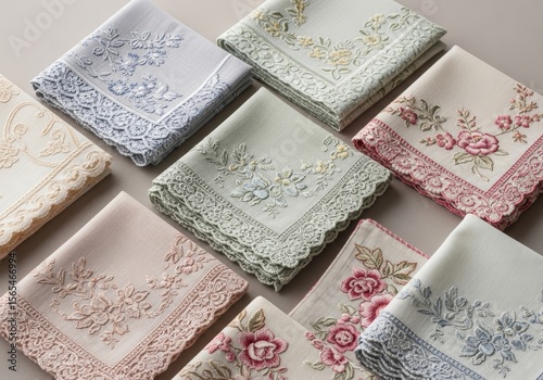Delicate Floral Embroidered Handkerchiefs - Elegant handkerchiefs, exquisitely embroidered with delicate floral patterns, symbolize grace, beauty, refinement, tradition, and artistry