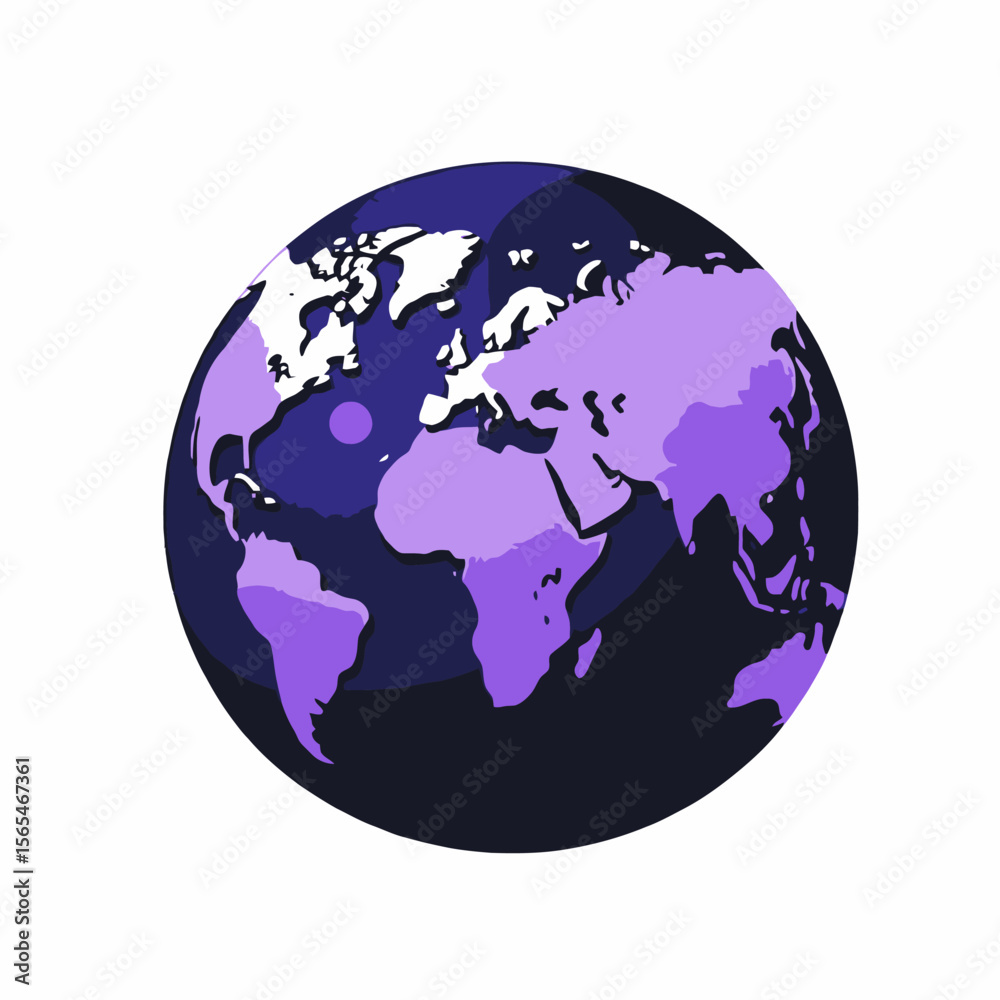 Obraz premium Purple World Globe Illustration-Global Awareness Graphic-Digital Art of Earth Continents-Geography and Mapping Design-Planet Earth Artwork