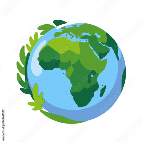 Green Earth Illustration-World Environment Day Graphic-Sustainable Living Concept-Eco Friendly Globe with Leaves-Protecting Our Planet-Global Conservation