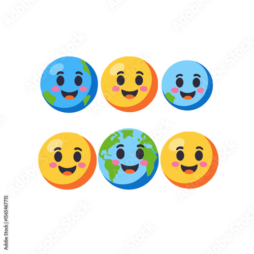 Cute Earth Emojis-Different Sides-Day And Night-Globe Faces-Educational Graphics-Kids Learning-Fun Planet Images