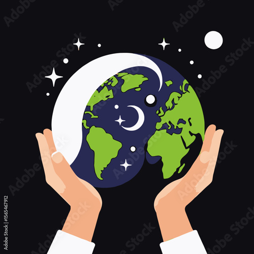 Protecting Our Earth-Hands Holding Earth Illustration-Sustainability and Environment-Planet in Harmony-World Day Illustration-Save our Planet-Caring Earth Graphic
