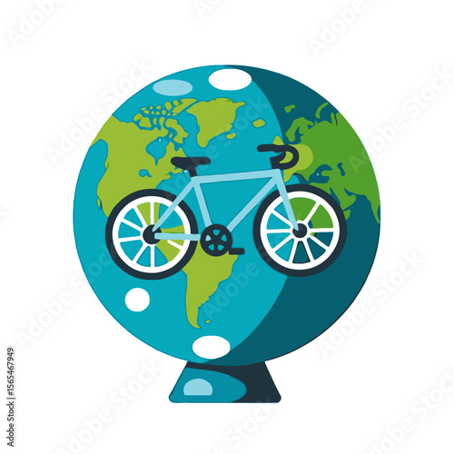 Eco-Friendly Travel-Sustainable Living-Cycling for a Greener Planet-Bike on Globe Illustration-Promoting Environmentally Conscious Transportation-Healthy Lifestyle-Eco Awareness