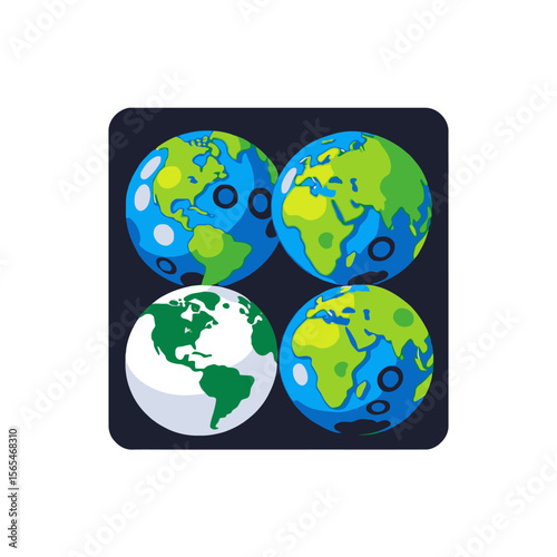 Cartoon Earth Globes Collection-Illustration of Global Geography-Conceptual Earth Art-Colorful World Map Design-Planet Earth Icons
