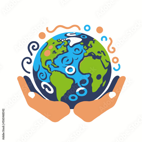 Protecting Our Planet-Hands Holding Earth Illustration-Sustainability and Environmental Awareness-Global Conservation Art