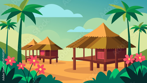 tropical beach with palm trees