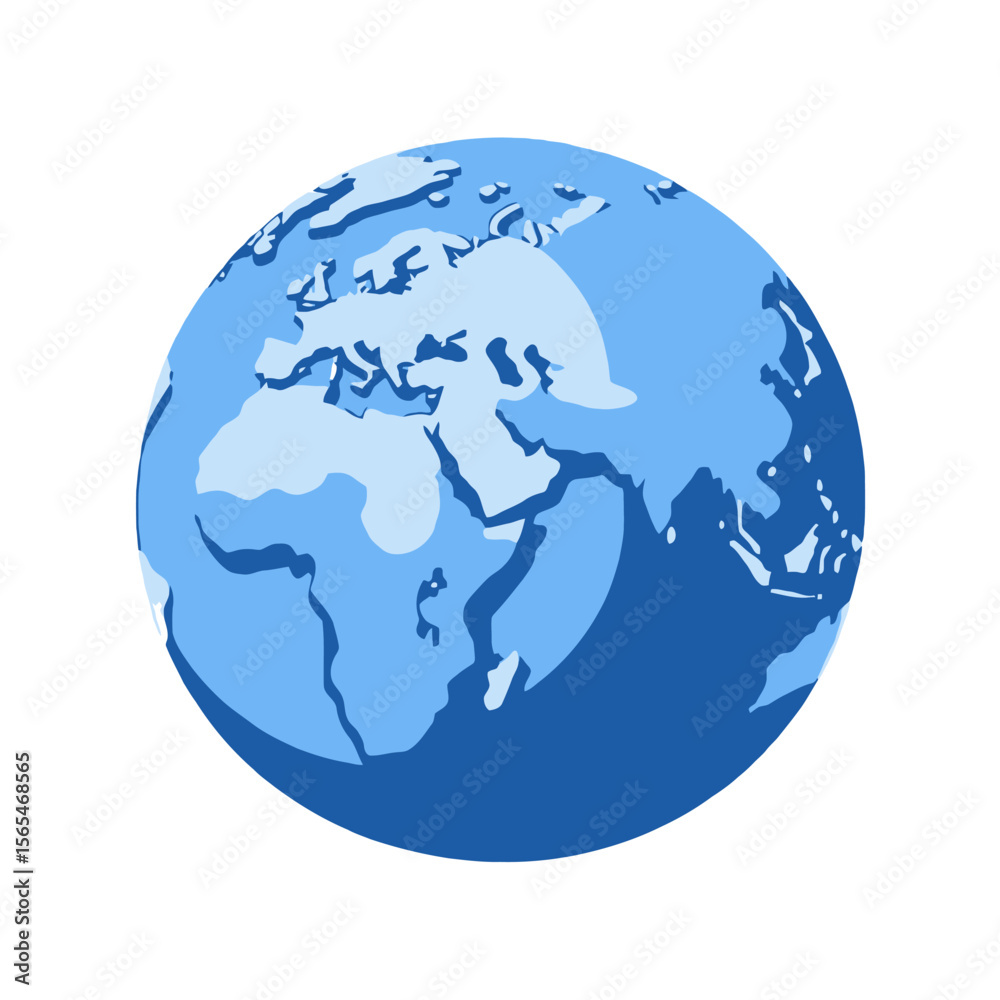 Obraz premium Blue World Globe Illustration-Depicting Africa, Europe, and Asia-Geography and Global Concepts-Earth Representation-Continental Landmasses Visualized