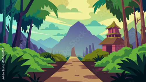 landscape with palm trees and mountains