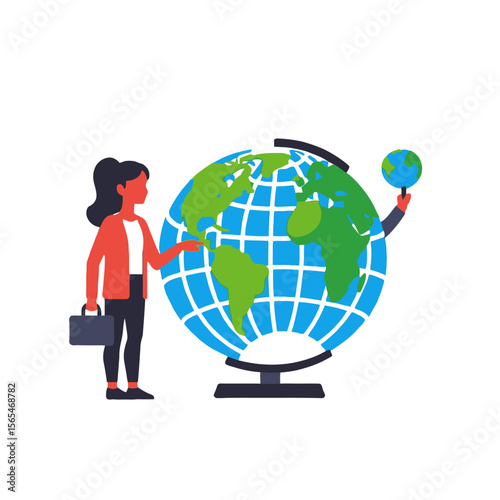 Global Business Concept-Woman with Globe-International Trade-Worldwide Connections-Global Strategy-Planning for Expansion-Reaching New Markets-Business Travel-World Affairs