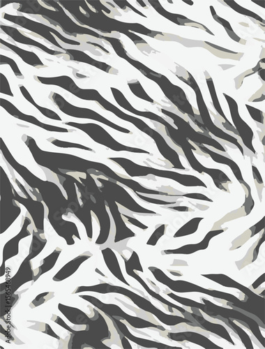 Seamless zebra skin pattern with isolated abstract hand drawn art wild leopard animal tiger skin background elements in black and white colors.Leopard , zebra and tiger mix furry skin seamless pattern