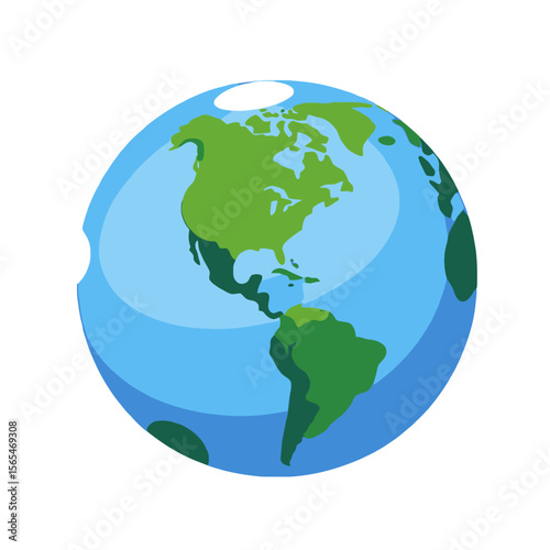 Cartoon Earth Globe Illustration-North & South America Continent-Educational Resource for Kids-Geography & World Map Image-Earth Day Graphic-Climate Change Visual