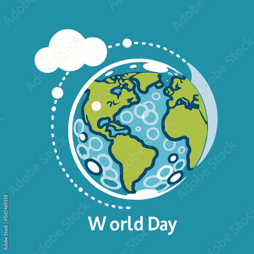 Celebrate World Day with our Planet Earth-Illustrated image with a Cloud-Show your Love for our planet-Download High-Resolution Version for Free