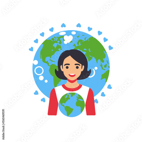 Earth Day Illustration-Woman Embracing the Planet-Celebrate Sustainability-Protect the Environment-Vector Graphic for Eco Awareness-Global Unity-Conservation Efforts