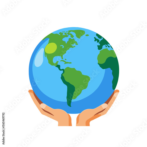 Earth in Hands Illustration-Protecting Our Planet-Global Awareness and Sustainability Concept-Cartoon Earth Image-Environmental Conservation Graphics