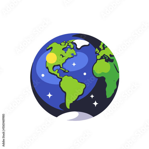 Earth Illustration with Stars and Moon-Colorful Globe Graphic-Planet Earth Design-Geography and Space Art-Educational Earth Image