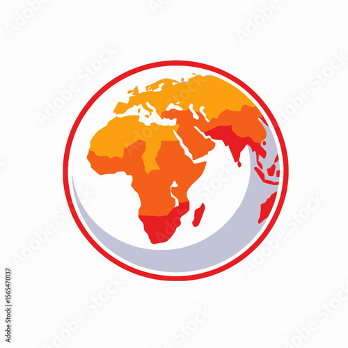 Global view of the world map illustration in red orange and yellow tones - Showing continents like Africa Asia and Europe - Ideal for global business themes