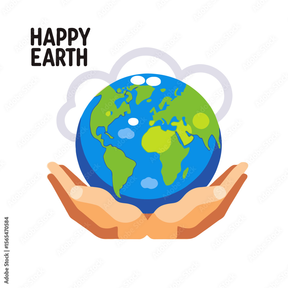 Fototapeta premium Happy Earth Day Illustration-Hands Holding Globe-Environmental Awareness Graphic-Sustainable Future Visual-Celebrate Our Planet-Earth Day 2024