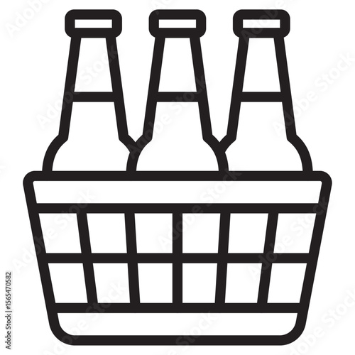 beer bottles in basket icon thin vector sign symbol