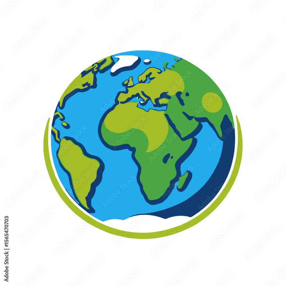 Naklejka premium Cartoon Globe Illustration- World Map with Green Continents and Blue Oceans- Educational Resources for Kids and Geography Lovers- Travel the World From Home