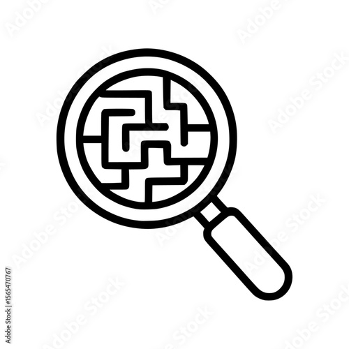 A magnifying glass lens icon containing a maze
