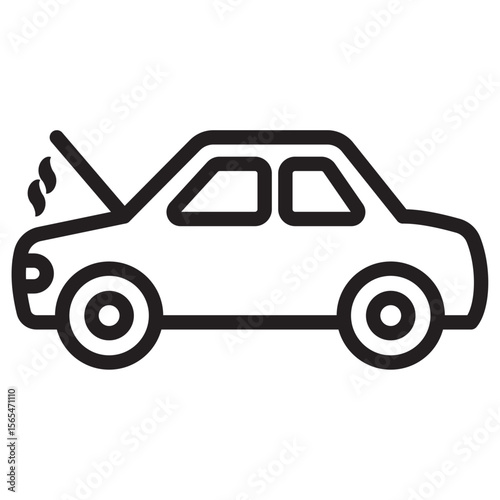 Broken car with open hood icon thin vector sign symbol