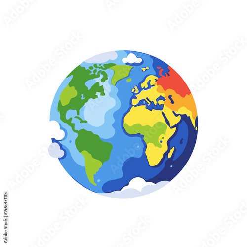 Cartoon Earth Illustration-Colorful World Map Image-Educational Graphic of the Globe-Geography Art for Kids-Global Awareness Design-Planet Earth Clipart
