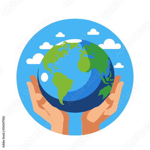 Hands Holding Earth- Planet Care Concept- Environment Protection Awareness- Sustainable Living- Save Our Planet- Earth Day Illustration- Go Green Initiative