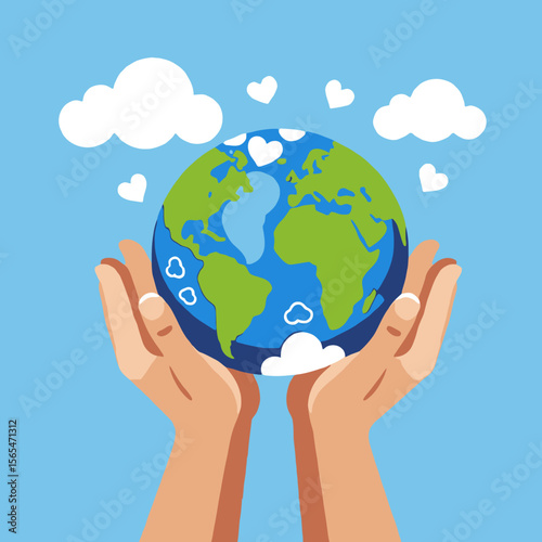 Protecting Our Planet-Hands Holding Earth with Love-Symbol of Environmental Care-Sustainable Future-Go Green Concept-Climate Change Awareness-Earth Day Illustration