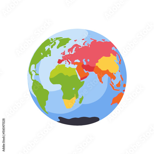 World Map Illustration-Colorful Continents-Global Geography-Educational Resources-Earth Day Visual-Stock Vector-Continent Colors-Planet Earth Artwork