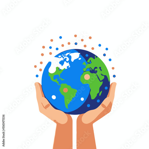 Hands Holding Earth Illustration-Protect Our Planet-Global Awareness-Sustainability-Environment-Climate Change Action-Cartoon Globe Image